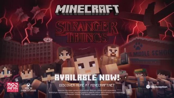 Релизный трейлер коллаборации Minecraft x Stranger Things.