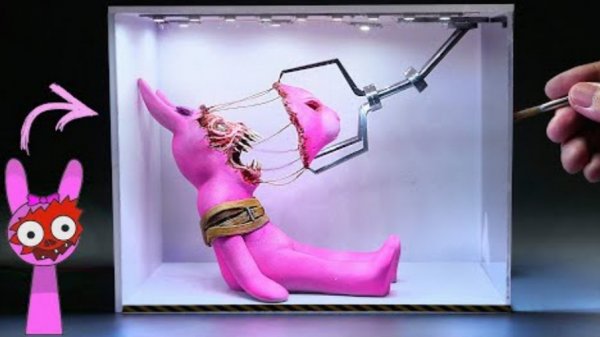 Реалистичная диорама Incredibox Sprunki Pinky в лаборатории.