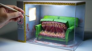 Диван-монстр в лаборатории. Как сделать необычную диораму из полимерной глины.