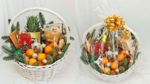 Новогодняя Подарочная Продуктовая Корзина МАСТЕР-КЛАСС Подарок на Новый Год Как обернуть пленкой
