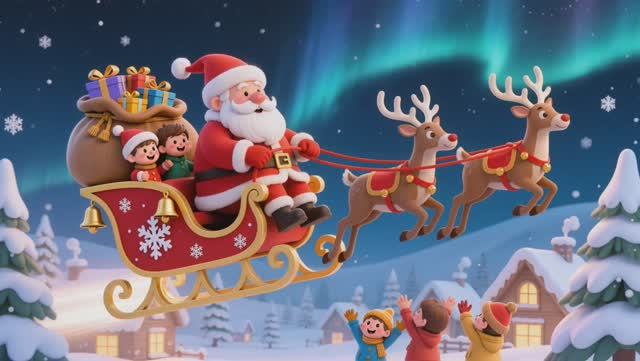 Дед Мороз на санях 🎅 Анимация для детей ☃