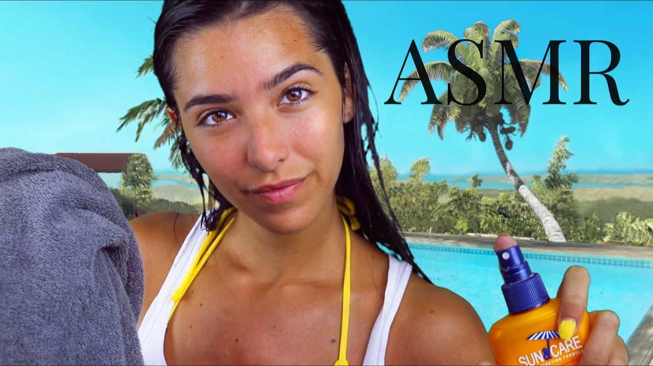 ASMR Relaxing by the Pool (Personal attention, Face touching, Lotion Sounds, Inaudible whispers..) смотреть онлайн