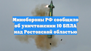 Минобороны РФ сообщило об уничтожении 10 БПЛА над Ростовской областью