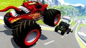 МУЛЬТИКИ ПРО МАШИНКИ Эпические прыжки и столкновения на скоростном монстр-траке Beamng Drive #123