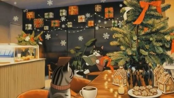 Low-fi relax video коты в кафе