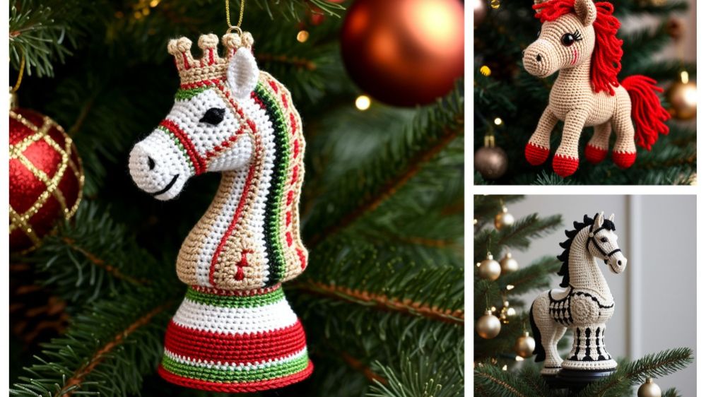 🎄🐎Ход конём! Вяжем на ёлку символ 2026: магических лошадей и шахматных рыцарей. 🐎♟️🐎