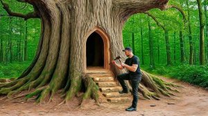 Я построил тайное лесное убежище внутри дерева. 200 дней строительства.