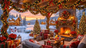 🔥 Рождественский камин на террасе 🎄 Уютный зимний джаз и вечерний закат