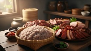 Клейкий рис и традиционное вяленое мясо. Идеальное сочетание. Китайская еда