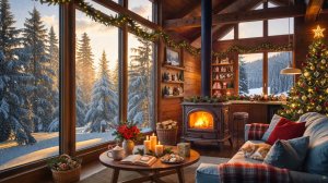 🔥 Рождественский камин у панорамных окон ❄️ Уютный зимний джаз и тёплый свет
