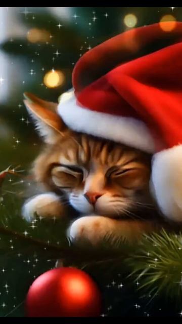 Вот такую новогоднюю открытку с котиком создала нейросеть Шедеврум смотреть онлайн