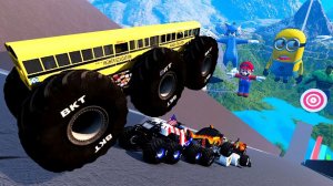 МУЛЬТИКИ ПРО МАШИНКИ Эпические прыжки и столкновения на скоростном монстр-траке Beamng Drive #124