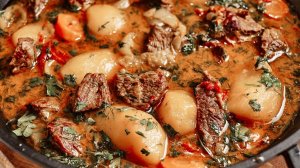 Очень вкусный рецепт с тушеной в овощах говядиной.