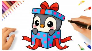 КАК НАРИСОВАТЬ ПРОСТОГО МИЛОГО В ПОДАРКЕ ПИНГВИНА 🐧🎁