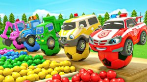 Мультяшки про машинки - Горка и разноцветные футбольные мячи - Детские стишки и песенки