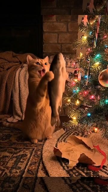 Котик под ёлкой. С Новым годом 🎄 ☃️🥳! смотреть онлайн