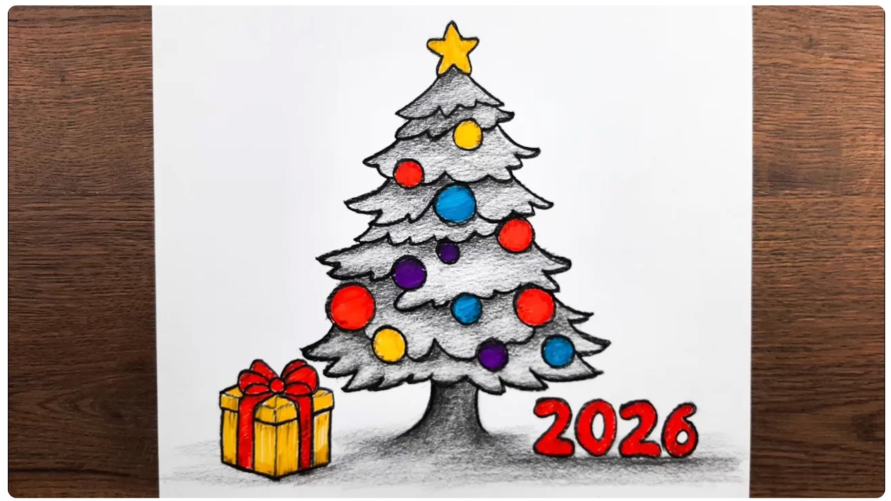 Как легко нарисовать новогоднюю Елку с подарками 2026 года карандашом - пошаговая инструкция смотреть онлайн