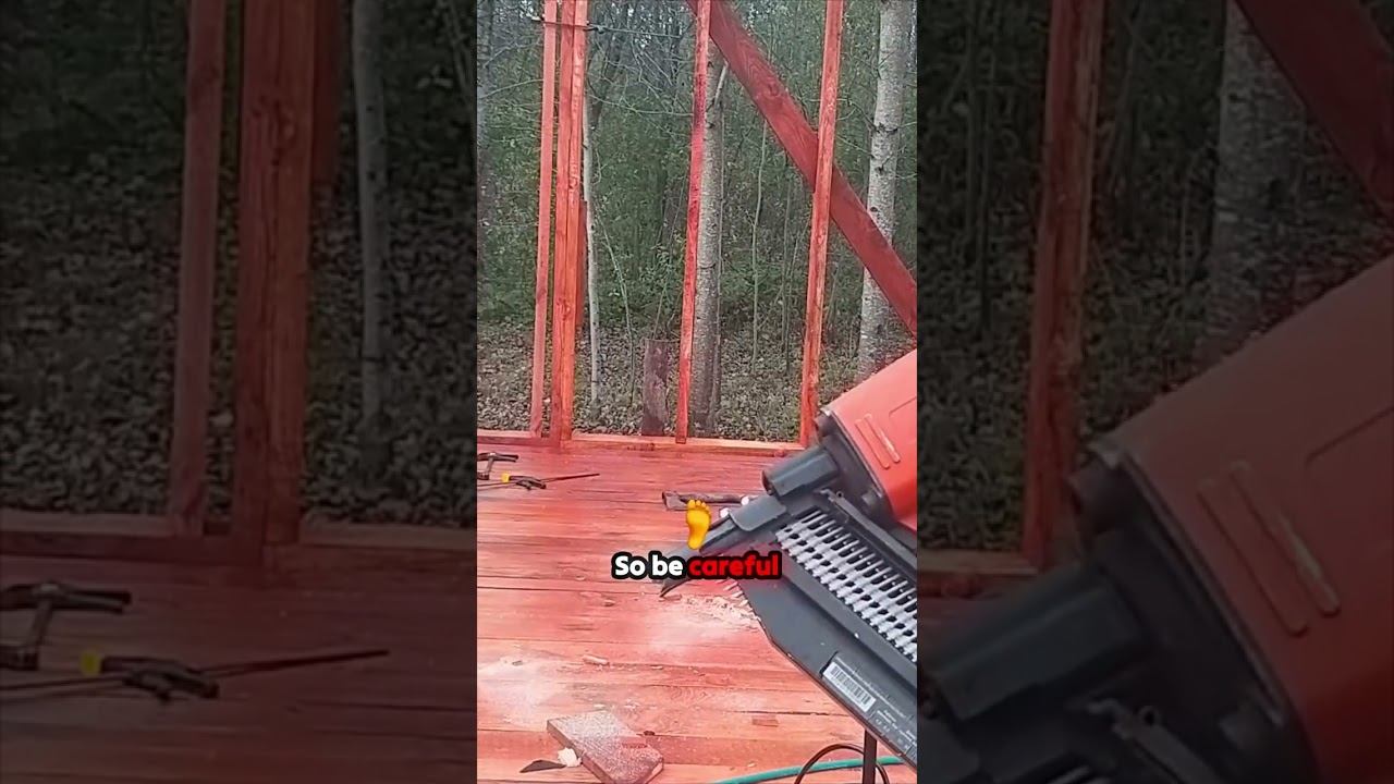 Think safety first! Powerful nail guns can be dangerous if not handled properly! смотреть онлайн