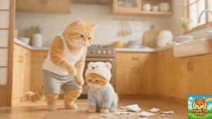 МУЛЬТФИЛЬМ ДЛЯ ДЕТЕЙ, Котёнок с папой помогает с уборкой