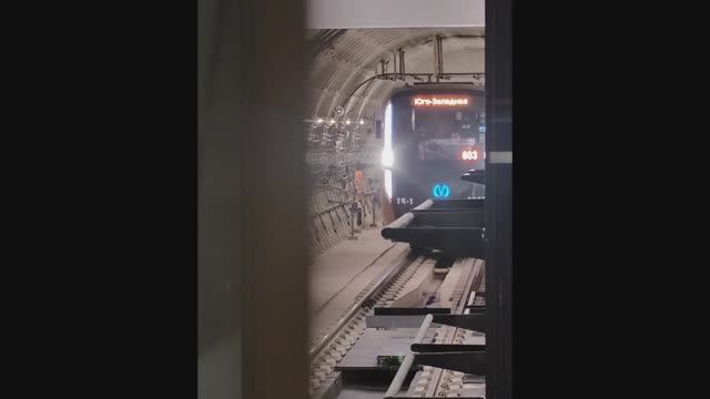 Прибытие метропоезда на станцию Путиловская, Санкт-Петербург