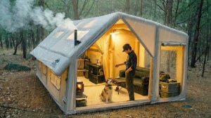 Роскошный кемпинг под дождем в надувной палатке люкс. Бушкрафт