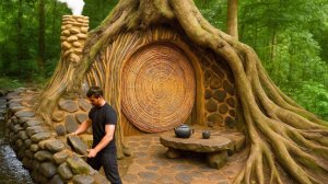 Я построил скрытное лесное убежище внутри гигантского дерева.