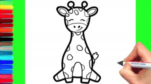 Мультик - раскраска для детей ЖИРАФ. Учимся как рисовать ЖИРАФА вместе с детьми