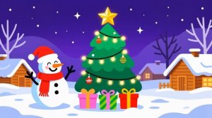 ❄️ Веселый снеговик у елки в зимней деревне! 🎄