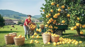 Собираем урожай грейпфрутов и загружаем его в грузовик для продажи на сельском рынке. Фуонг. Вьетнам