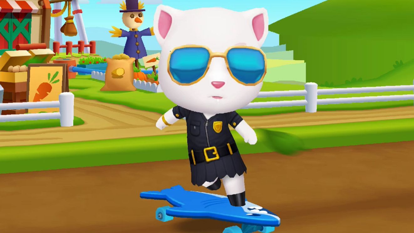 Мультфильмы Бегалки для самых маленьких - Агент Анджела на кусачем скейте Talking Tom Gold Run смотреть онлайн