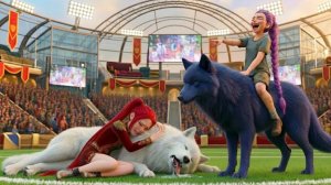 Руми выиграла в заезде на огромном волке. Охотники на демонов.