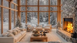 🔥Красивый Зимний Камин ❄️ Тихий снег за окном и спокойный джаз