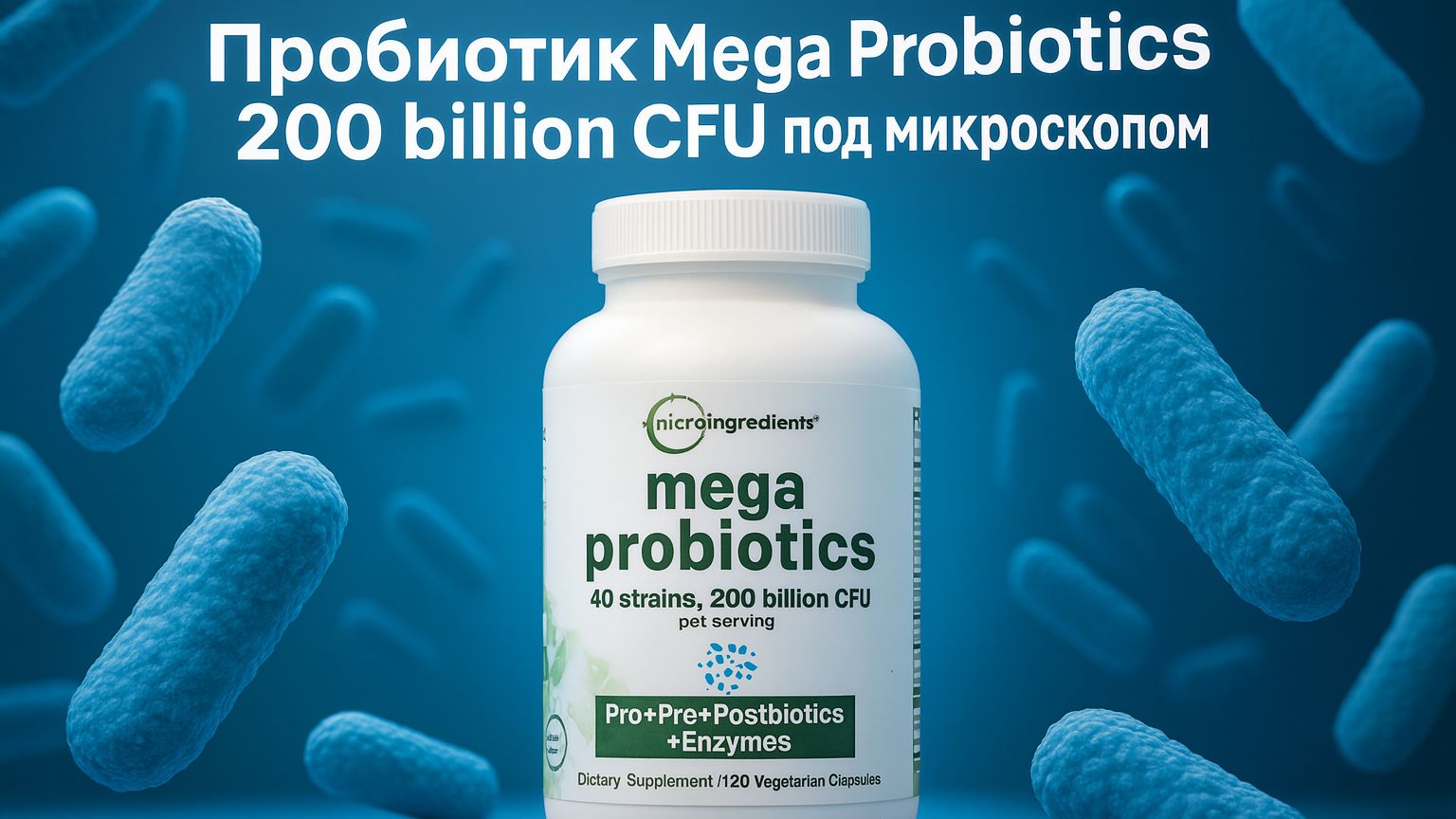 Пробиотик Mega Probiotics 100 billion CFU от Micro Ingredients под микроскопом. смотреть онлайн