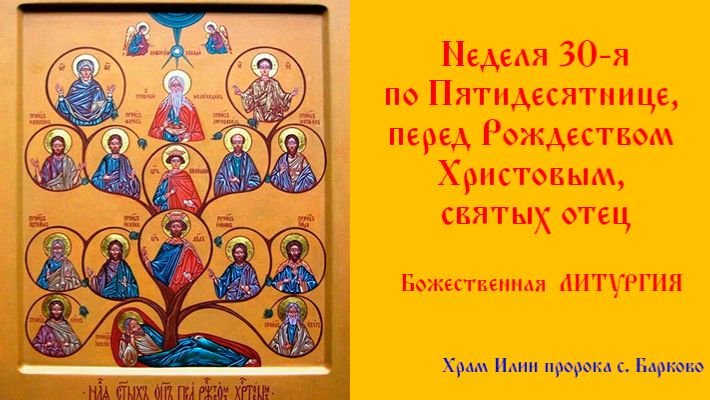 Неделя 30-я по Пятидесятнице, перед Рождеством Христовым, святых отец. Божественная Литургия.