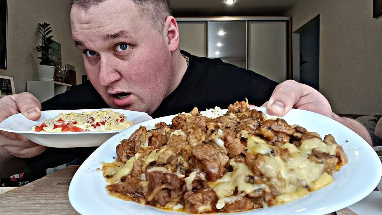 МУКБАНГ ЖУЛЬЕН с грибами / ОБЖОР ЖУЛЬЕН из свинины, ПЮРЕ и САЛАТ / MUKBANG ASMR смотреть онлайн