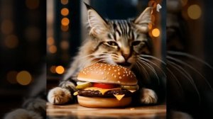 котик ест бургер