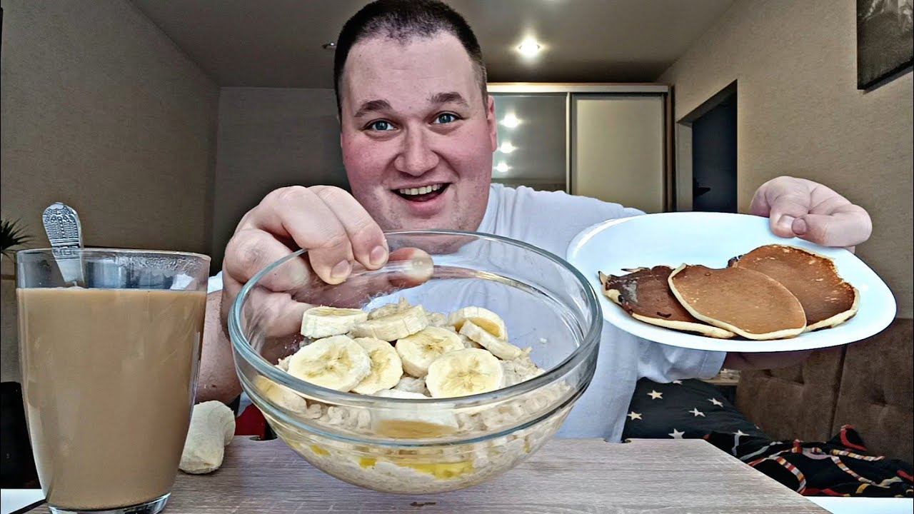 МУКБАНГ КАША геркулесовая с бананом и блины / ОБЖОР КАША и БЛИНЫ со сгущенкой / MUKBANG ASMR смотреть онлайн