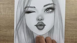 Как нарисовать кокетливое красивое лицо девушки карандашом
