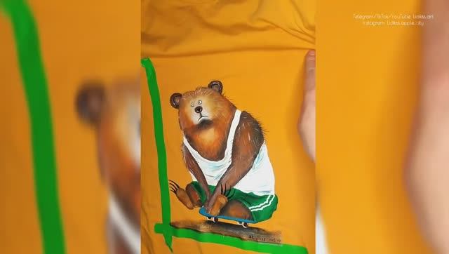 Рисунок медведя на футболке 🐻 Акриловая живопись 🎨 смотреть онлайн