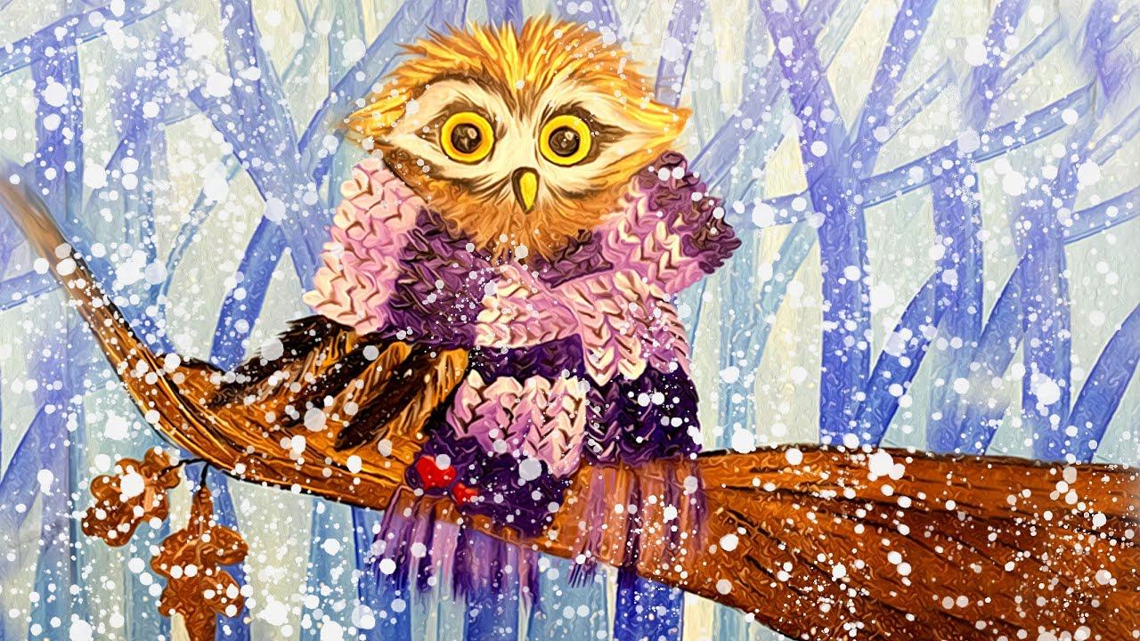 Рисунок совы акриловыми красками. Сова в шарфе. С объяснением.