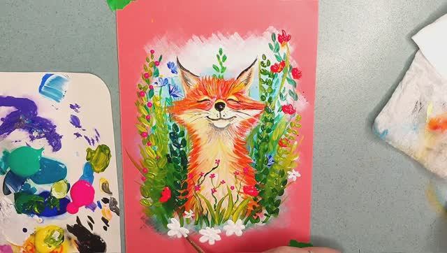 Милые открытки с лисичками акриловыми красками 😍🦊 #акриловаяживопись #живопись смотреть онлайн