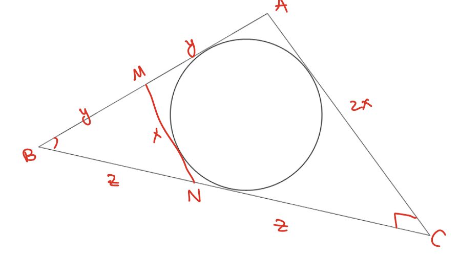 ПЛАНИМЕТРИЯ - ОКРУЖНОСТЬ - ВПИСАННЫЙ РАДИУС В П/У ТРЕУГОЛЬНИКЕ
