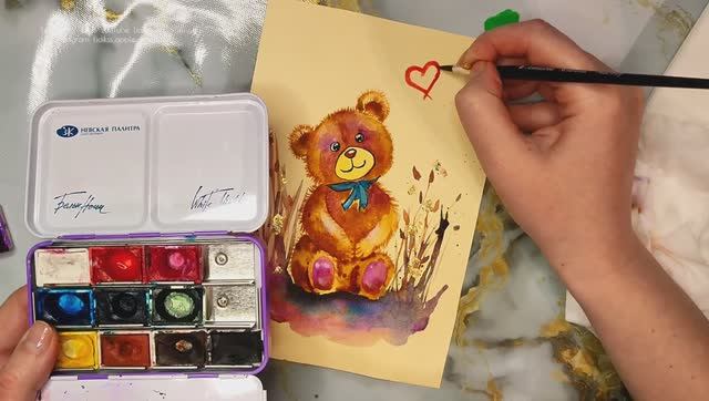 Рисунок мишки акварельными красками ?? #акварель смотреть онлайн