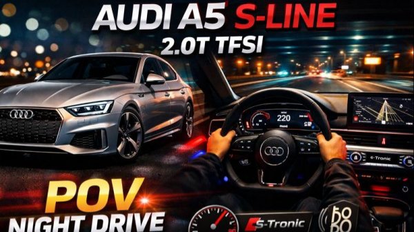Audi A5 2.0T TFSI S-Line Ночная поездка от первого лица  (2025)