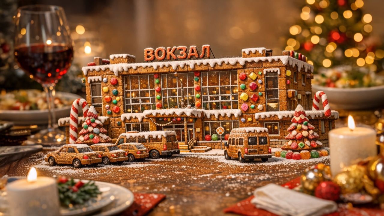 Рождественская атмосфера пряничного вокзала Волжский