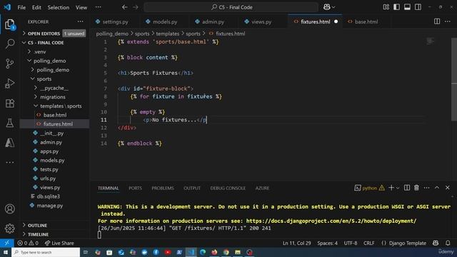 3 - Displaying fixtures on the webpage смотреть онлайн