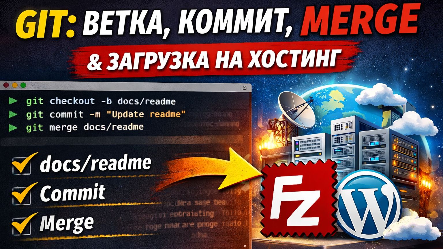 Как перевести WordPress-сайт на GitHub шаг №4 — Git: ветки, merge и загрузка через FileZilla смотреть онлайн