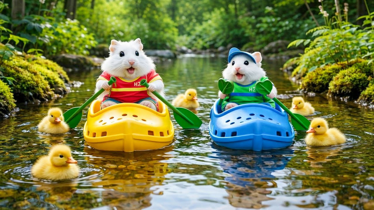 Мультики для детей, Хомяки плавают на кроксах по реке, видео про хомяка, мультики смотреть онлайн