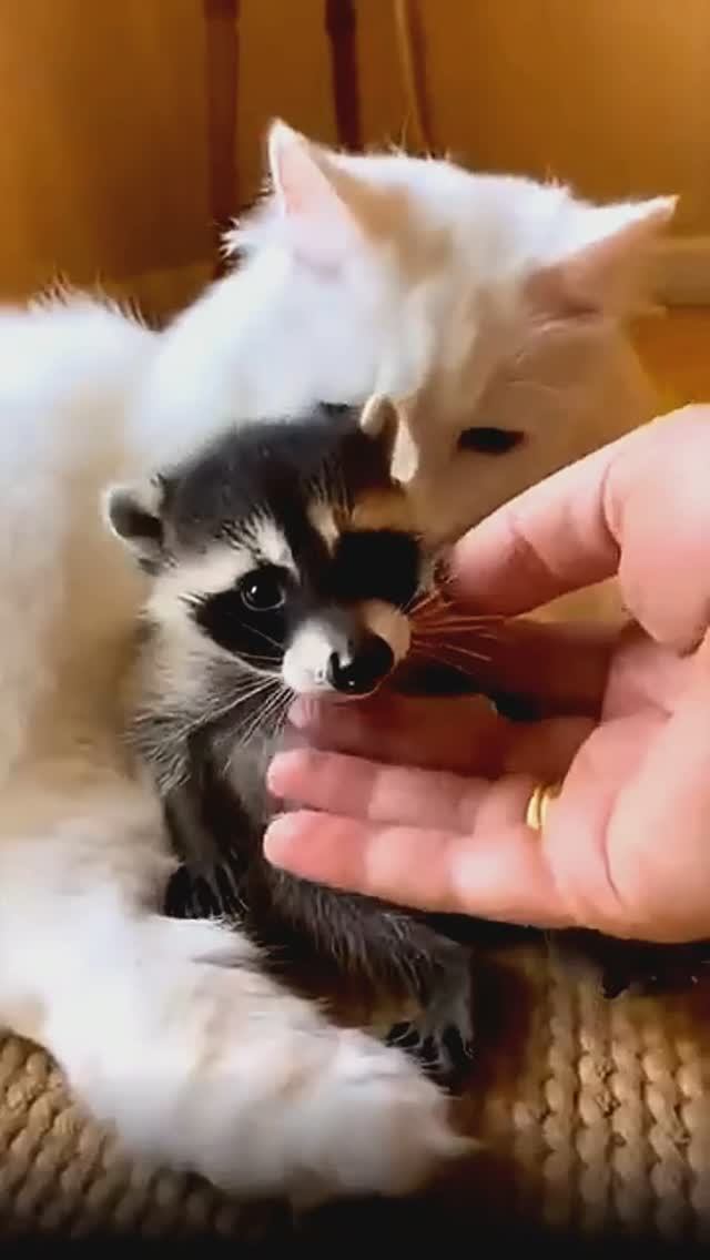 Кошка и дикий енот 😅 👍 смотреть онлайн