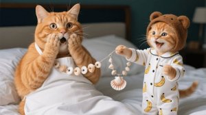 Котенок Джинджер делает бесценное ожерелье своей маме